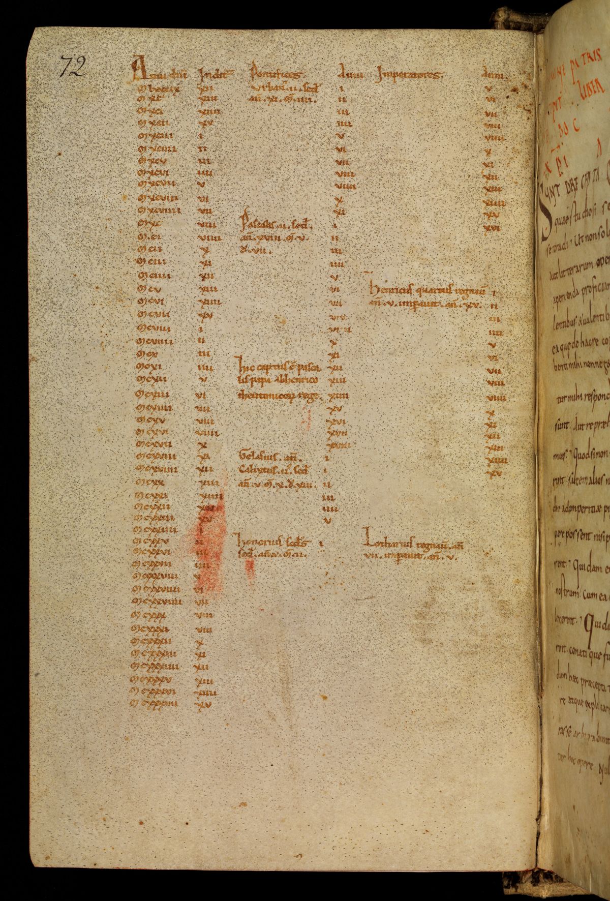 Bamberg Msc.Patr.21, folio 36v: a ruled page of the Chronicle's table carrying the years 1089 to 1137